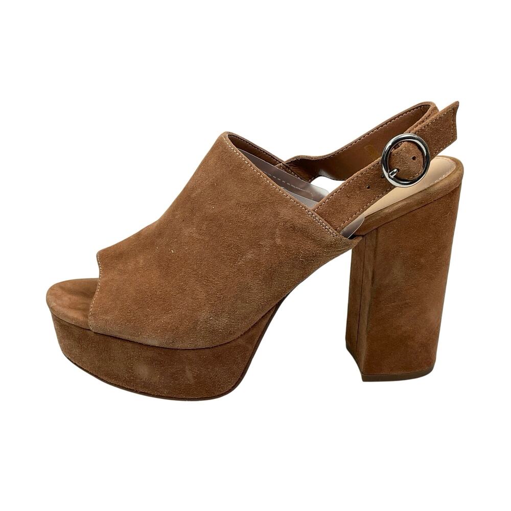 Steve Madden Carter Camel Tan Suede Leather Slingback Platform Sandals Size 10